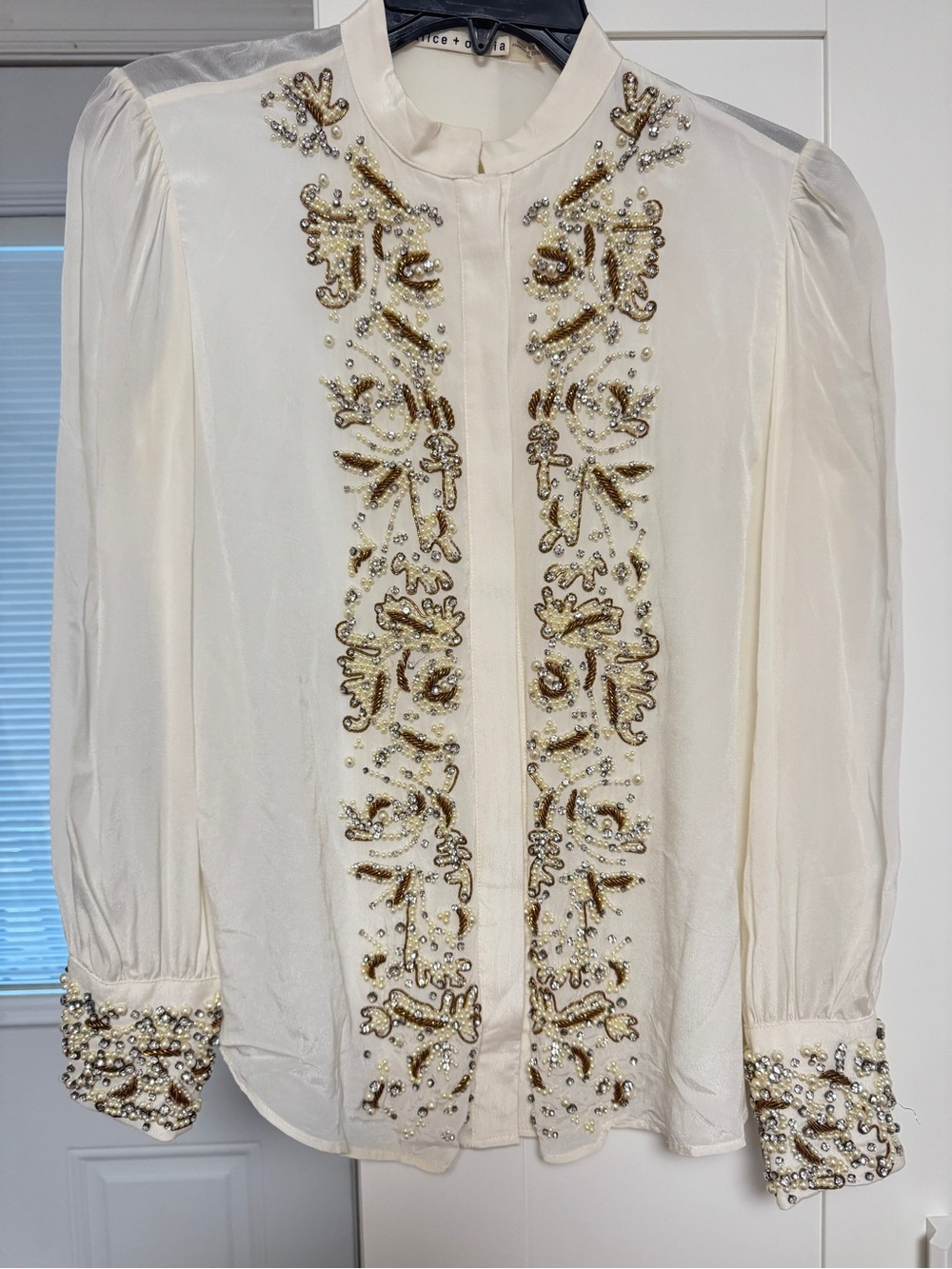 Alice & Olivia Embellished Cream Beaded Blouse - Women's Top